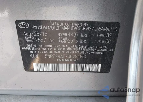 2016 Hyundai Sonata Se z USA, uszkodzony, nr VIN 5NPE24AF7GH294861